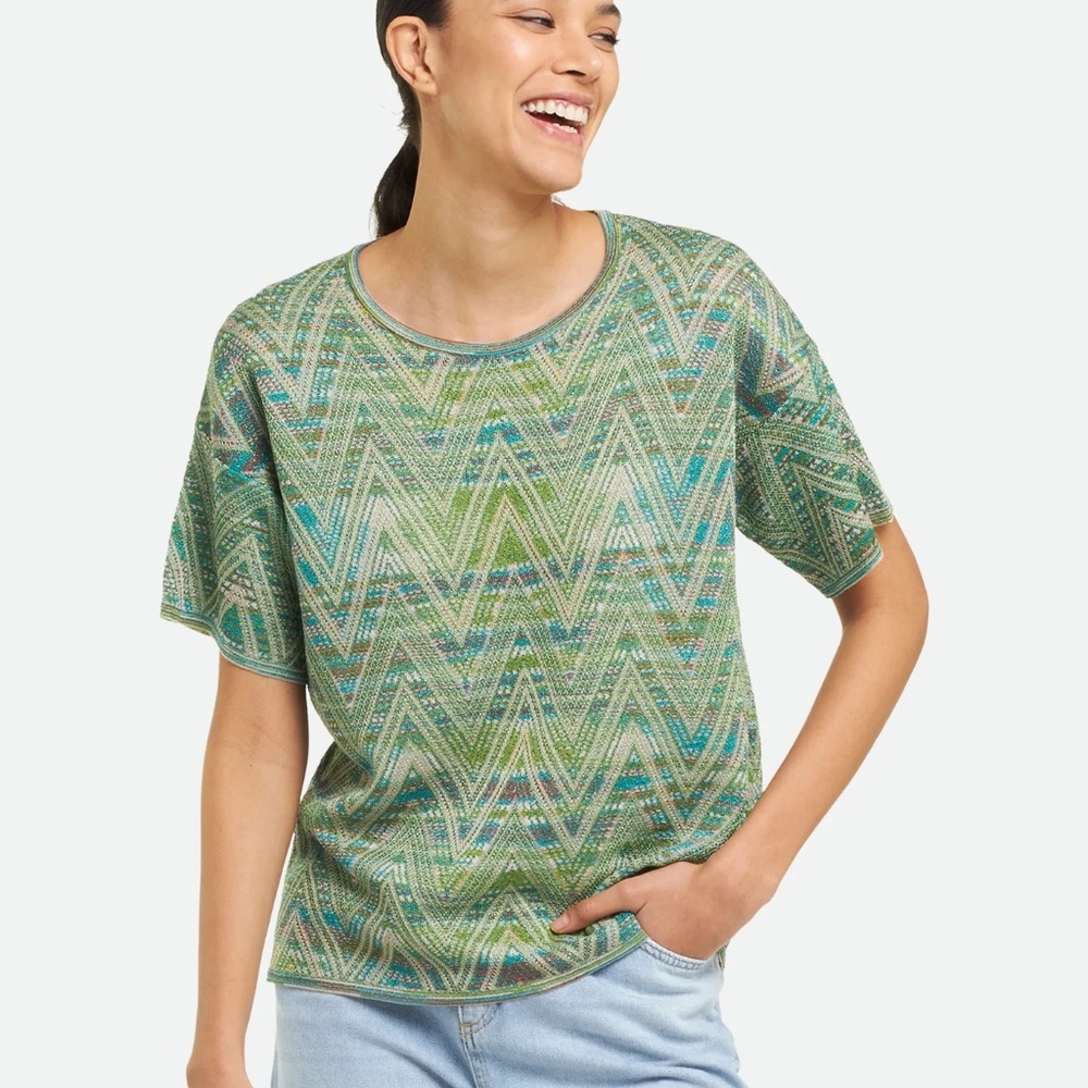 MISSONI Short Sleeve Crew Neck Multi Color Knit Top - Size XL - MSRP $455 BNWT